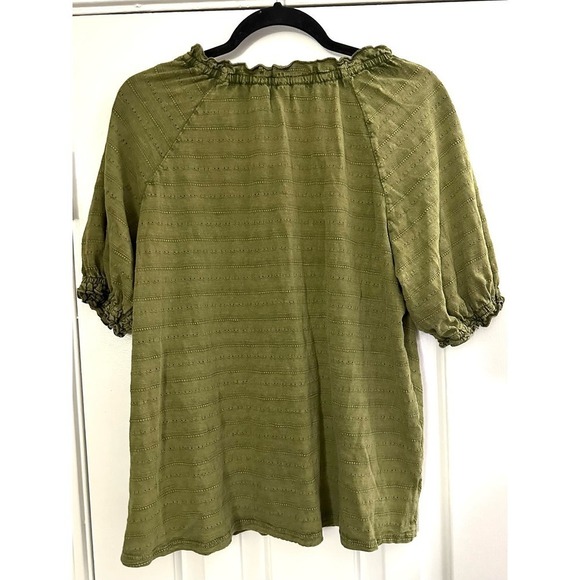 Wonderly Army Green Short Sleeve Boho Peasant Top Blouse - Small - Picture 4 of 4